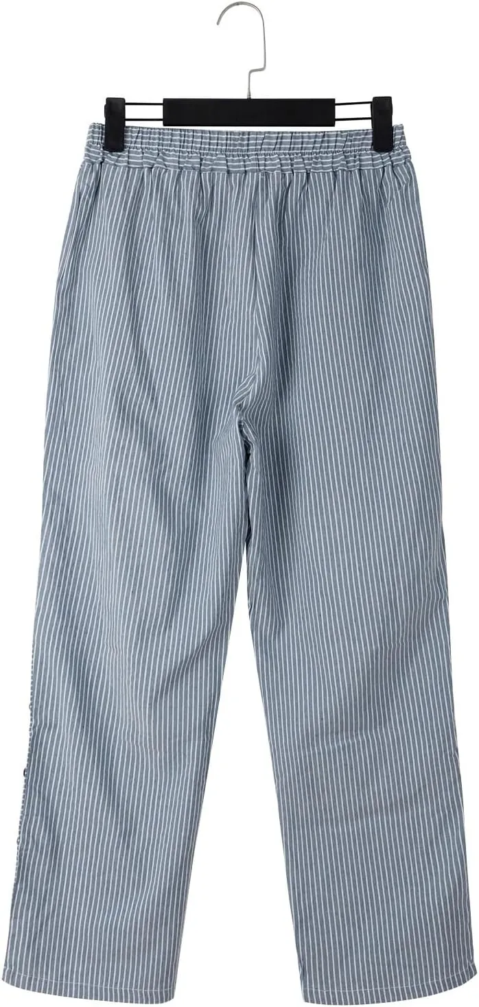 Linen Pants for Women 2025,Fashion Striped Summer Casual Pants, Elastic Waist Straight Leg Baggy Trousers Pockets