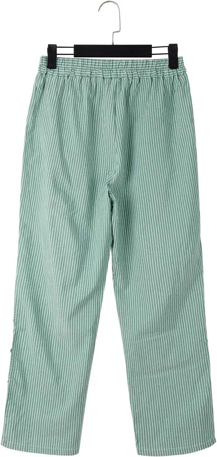 Linen Pants for Women 2025,Fashion Striped Summer Casual Pants, Elastic Waist Straight Leg Baggy Trousers Pockets