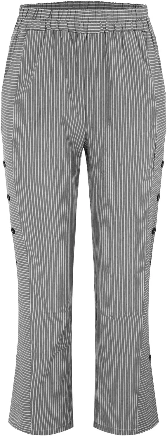 Linen Pants for Women 2025,Fashion Striped Summer Casual Pants, Elastic Waist Straight Leg Baggy Trousers Pockets