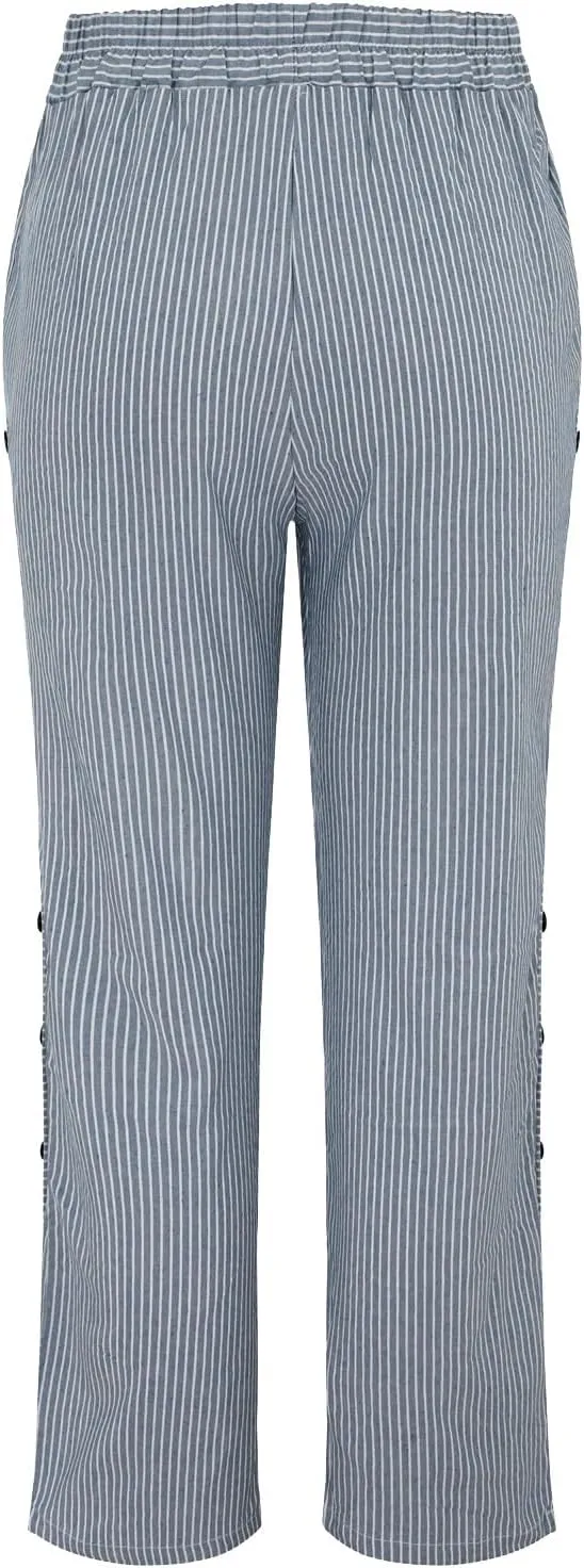 Linen Pants for Women 2025,Fashion Striped Summer Casual Pants, Elastic Waist Straight Leg Baggy Trousers Pockets
