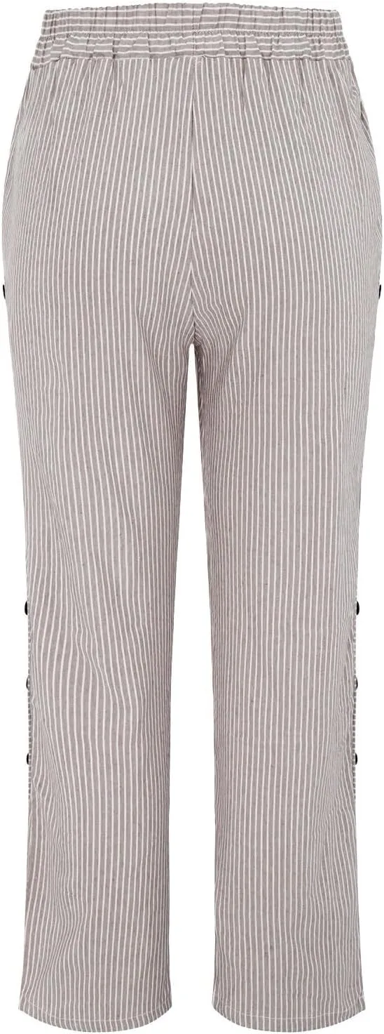 Linen Pants for Women 2025,Fashion Striped Summer Casual Pants, Elastic Waist Straight Leg Baggy Trousers Pockets