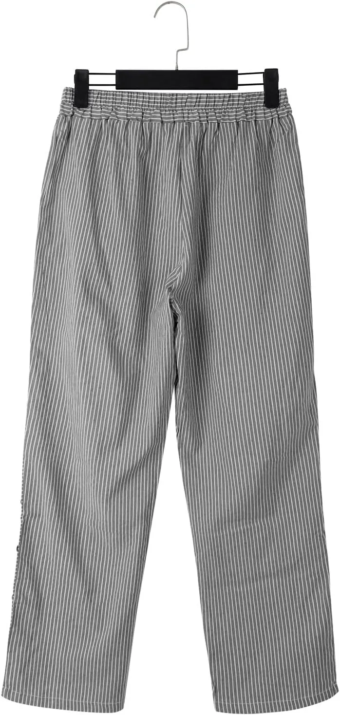 Linen Pants for Women 2025,Fashion Striped Summer Casual Pants, Elastic Waist Straight Leg Baggy Trousers Pockets