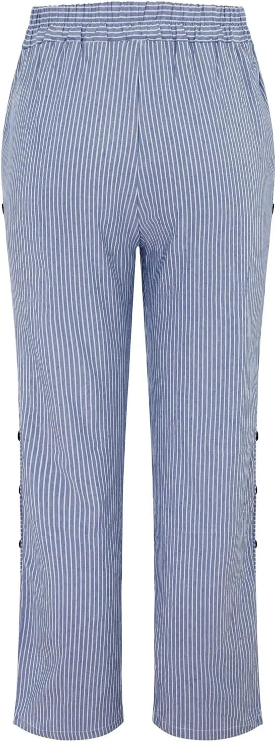 Linen Pants for Women 2025,Fashion Striped Summer Casual Pants, Elastic Waist Straight Leg Baggy Trousers Pockets