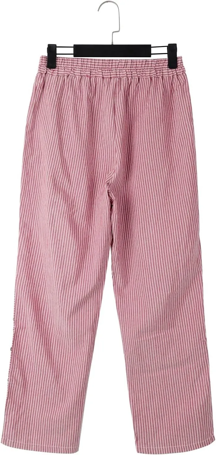 Linen Pants for Women 2025,Fashion Striped Summer Casual Pants, Elastic Waist Straight Leg Baggy Trousers Pockets