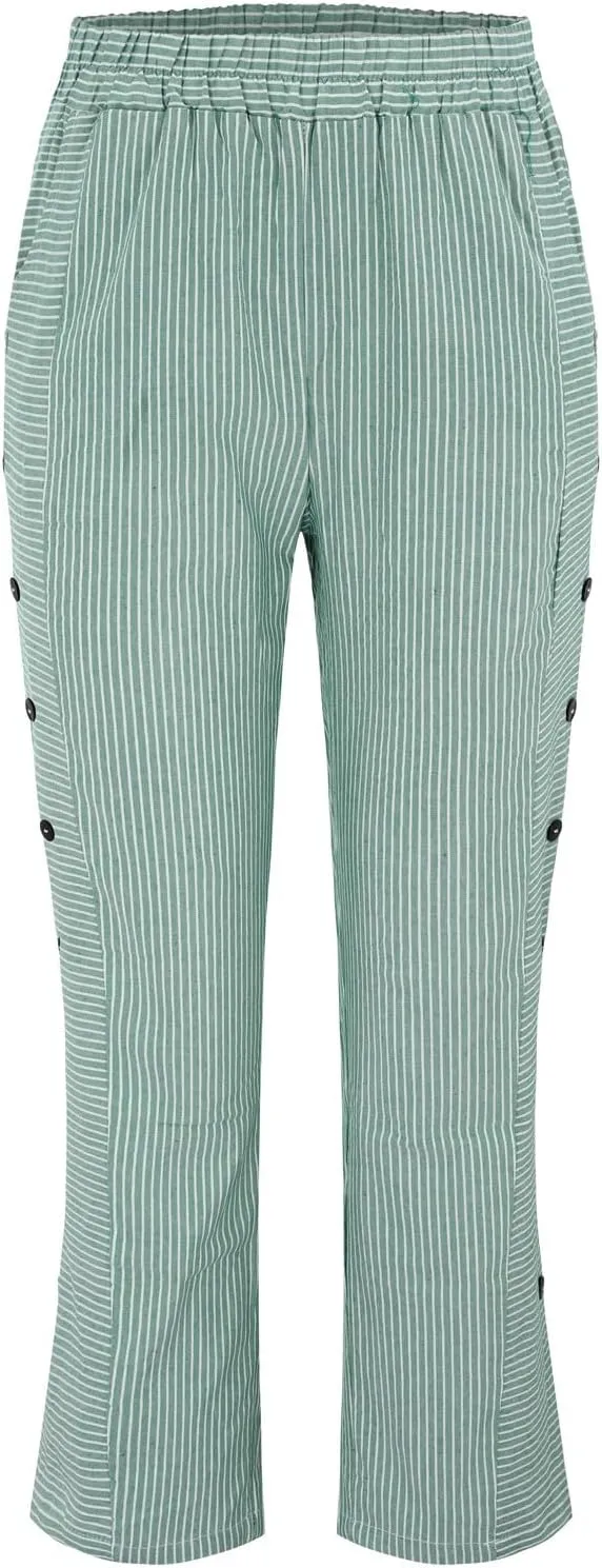 Linen Pants for Women 2025,Fashion Striped Summer Casual Pants, Elastic Waist Straight Leg Baggy Trousers Pockets