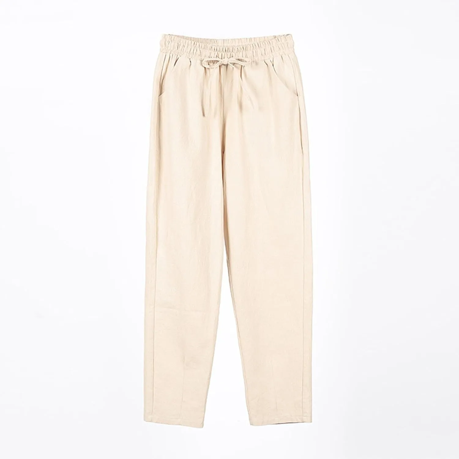 Linen Pants Women Summer Casual High Waisted Straight Leg Beach Pants Drawstring Pants Trousers with Pockets