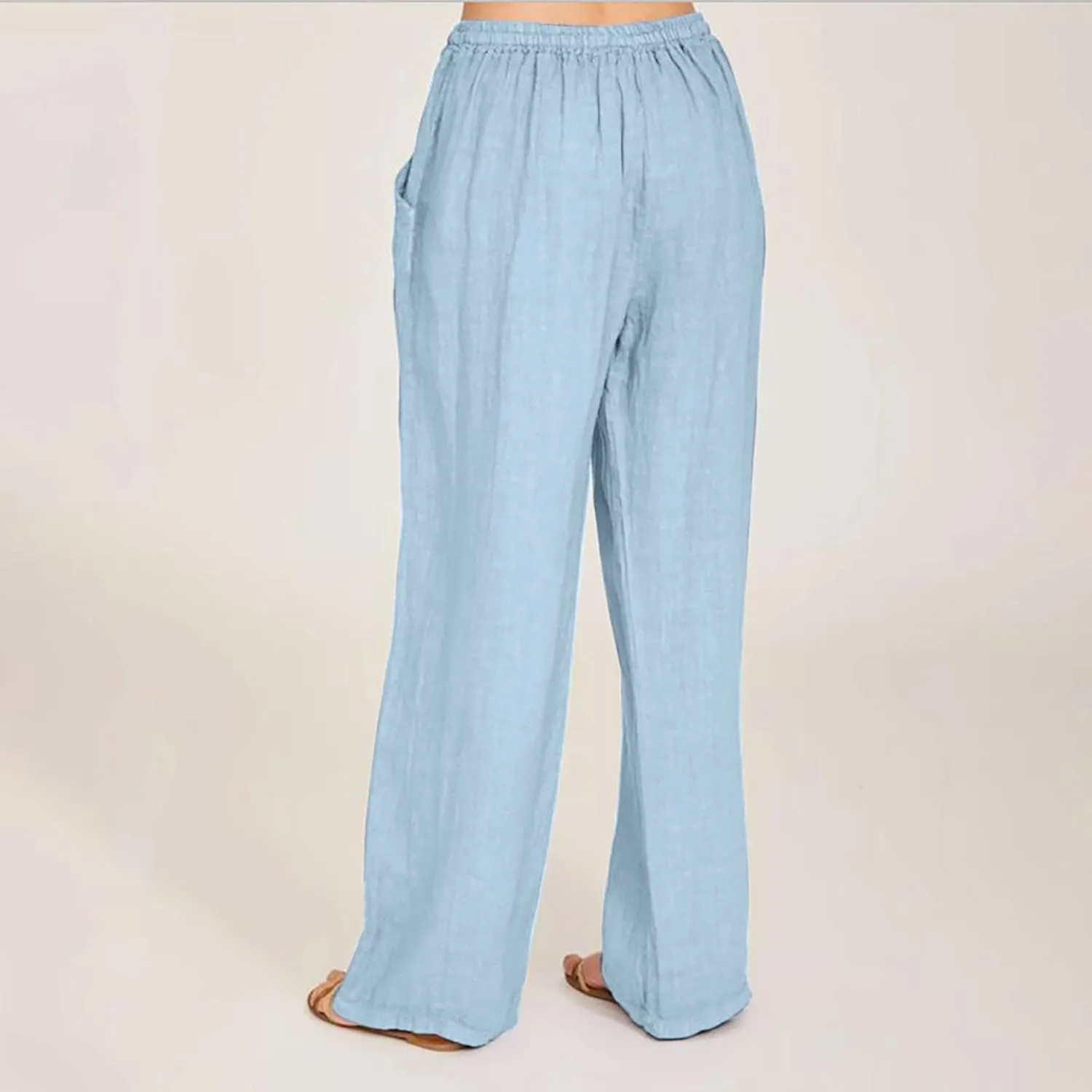 Linen Pants Women Summer Wide Leg Linen Pants Drawstring Elastic Waist Pants Casual Loose Fit Work Pants Linen Trouser