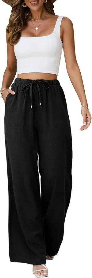 Linen Pants Women White Wide Leg Pants Summer Palazzo Pants Loose Flowy Beach Work Dress Black Pants Trousers 2025