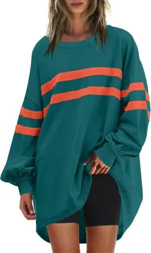 Long Sweatshirts for Women Crewneck Oversized Fall Shirts 2024 Long Sleeve Tunic Tops S-2XL