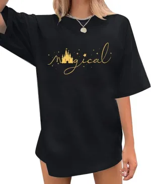 Magical Shirt for Women Oversized Happy Family Vacation Graphic Tees Casual Summer Holiday Tops