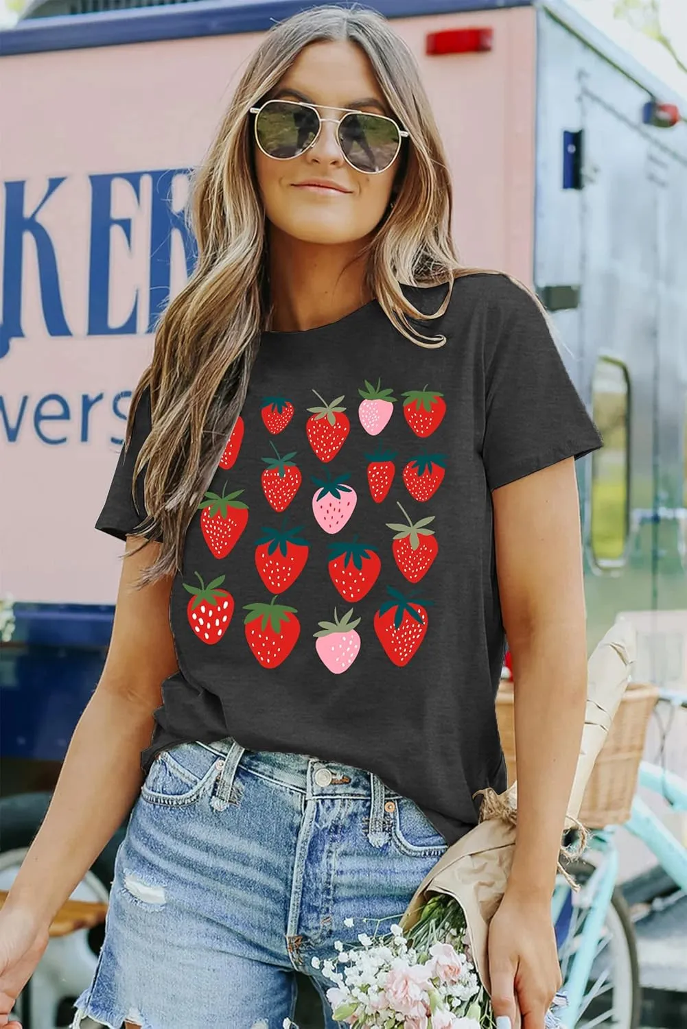 MAIHUN Strawberry Shirts Fruit Tshirts Strawberries Graphic Tee Garden Clothing Gardener Gift Tops