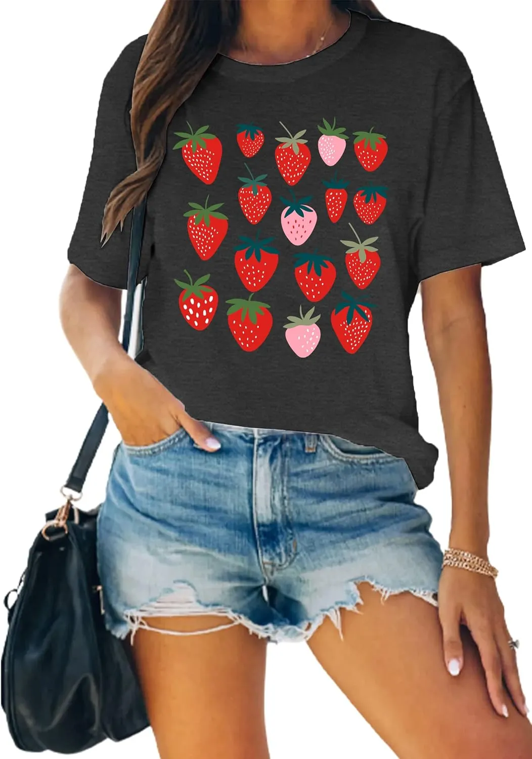 MAIHUN Strawberry Shirts Fruit Tshirts Strawberries Graphic Tee Garden Clothing Gardener Gift Tops