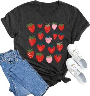MAIHUN Strawberry Shirts Fruit Tshirts Strawberries Graphic Tee Garden Clothing Gardener Gift Tops
