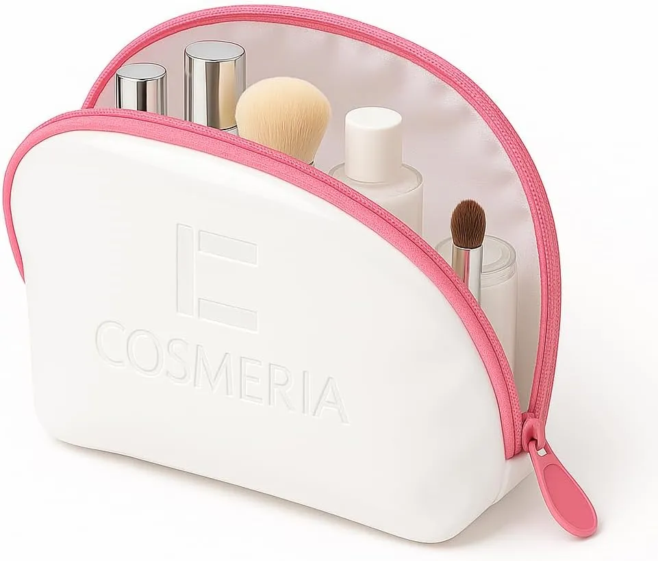 Makeup Bag & Travel Cosmetic Bag - Toiletry Bag for Women Fits Carry-On and Suitcase - Make Up Faux Patent Leather Pouch with Durable Hot Pink Zipper, Medium