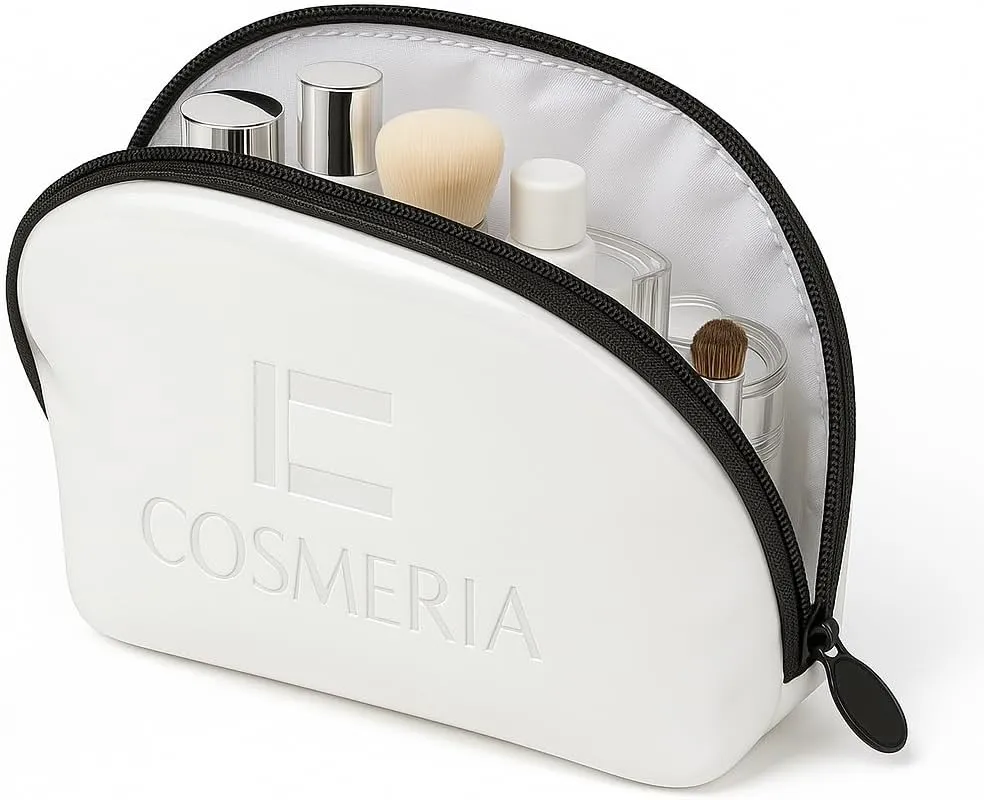 Makeup Bag Organizer & Travel Cosmetic Bag - Toiletry Bag for Women Fits Carry-On and Suitcase - Make Up Faux Patent Leather Pouch with Black Durable Zipper, Medium