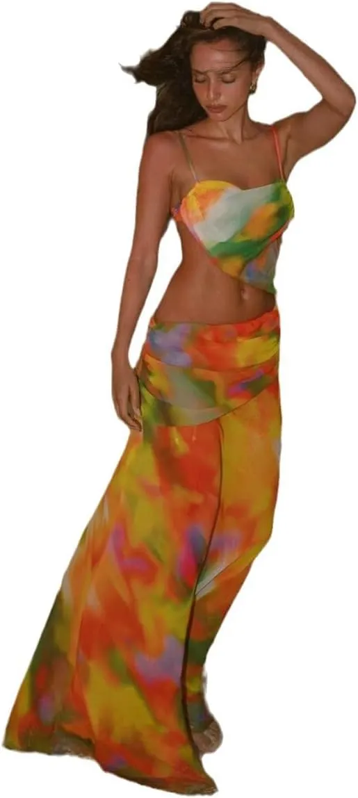 Maxi Skirt and Top Set for Women Summer Y2k Two Piece Skirt Set Matching Sets Women Long Skirts