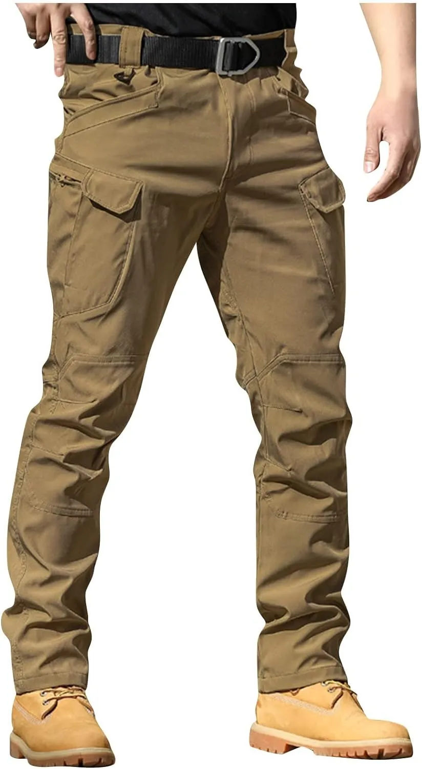 Men Cargo Pants with Zipper Pockets Ripstop Stretch Y2K Pants Baggy Slim Fit Trousers Tall Pants with Multi Pockets