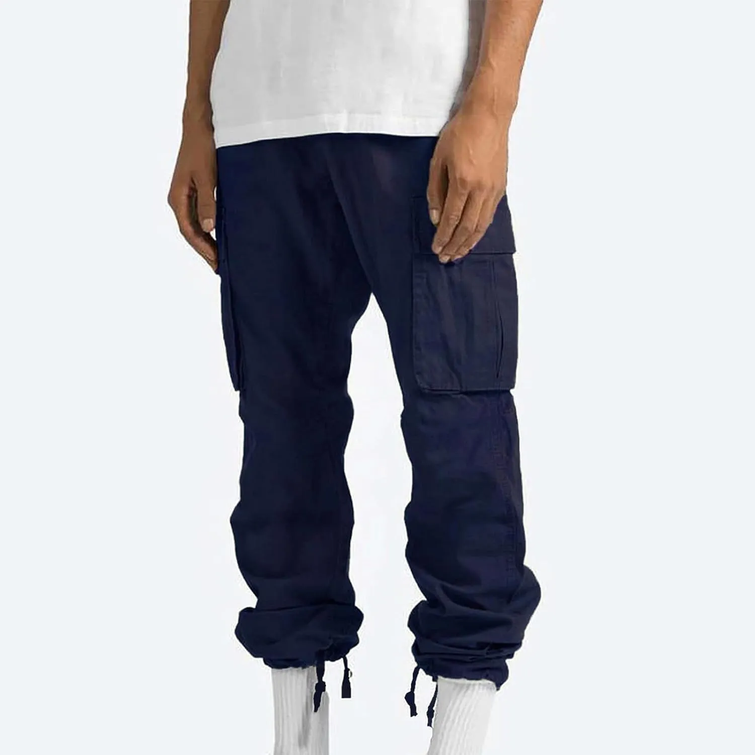 Men Cargo Sweatpants Loose Casual Work Pants Joggers Open Bottom Drawstring Cargos Athletic Cotton Straight Sweat Pant
