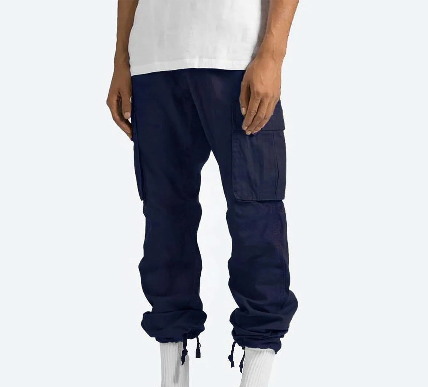 Men Cargo Sweatpants Loose Casual Work Pants Joggers Open Bottom Drawstring Cargos Athletic Cotton Straight Sweat Pant