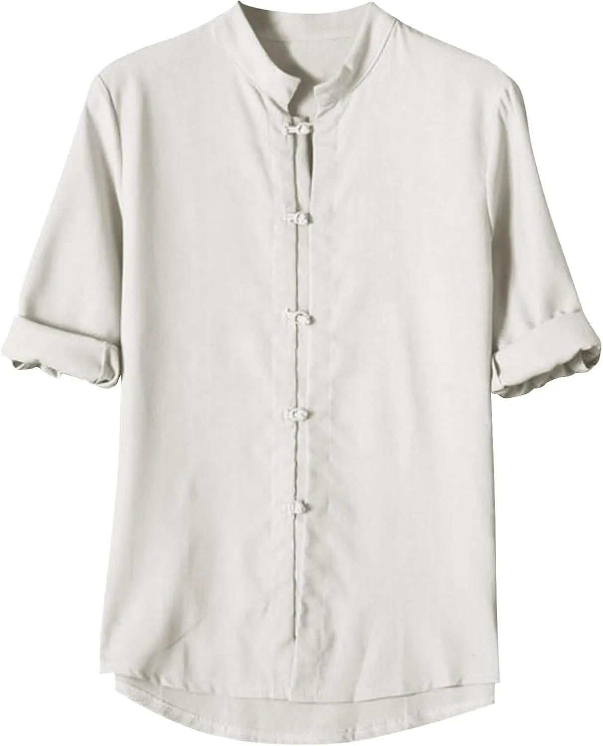 Mens 3/4 Length Sleeve Shirts Casual Button Up Summer Linen Shirt Loose Fit Solid Color Vacation Trendy Outfits