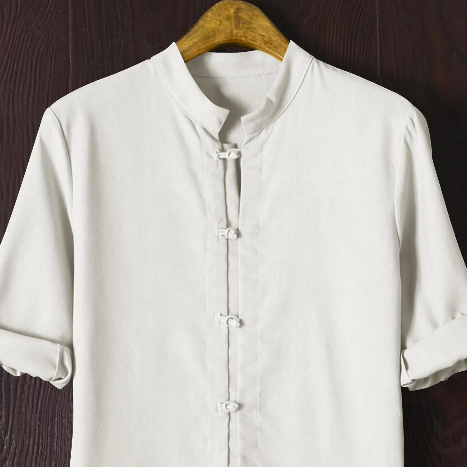 Mens 3/4 Length Sleeve Shirts Casual Button Up Summer Linen Shirt Loose Fit Solid Color Vacation Trendy Outfits