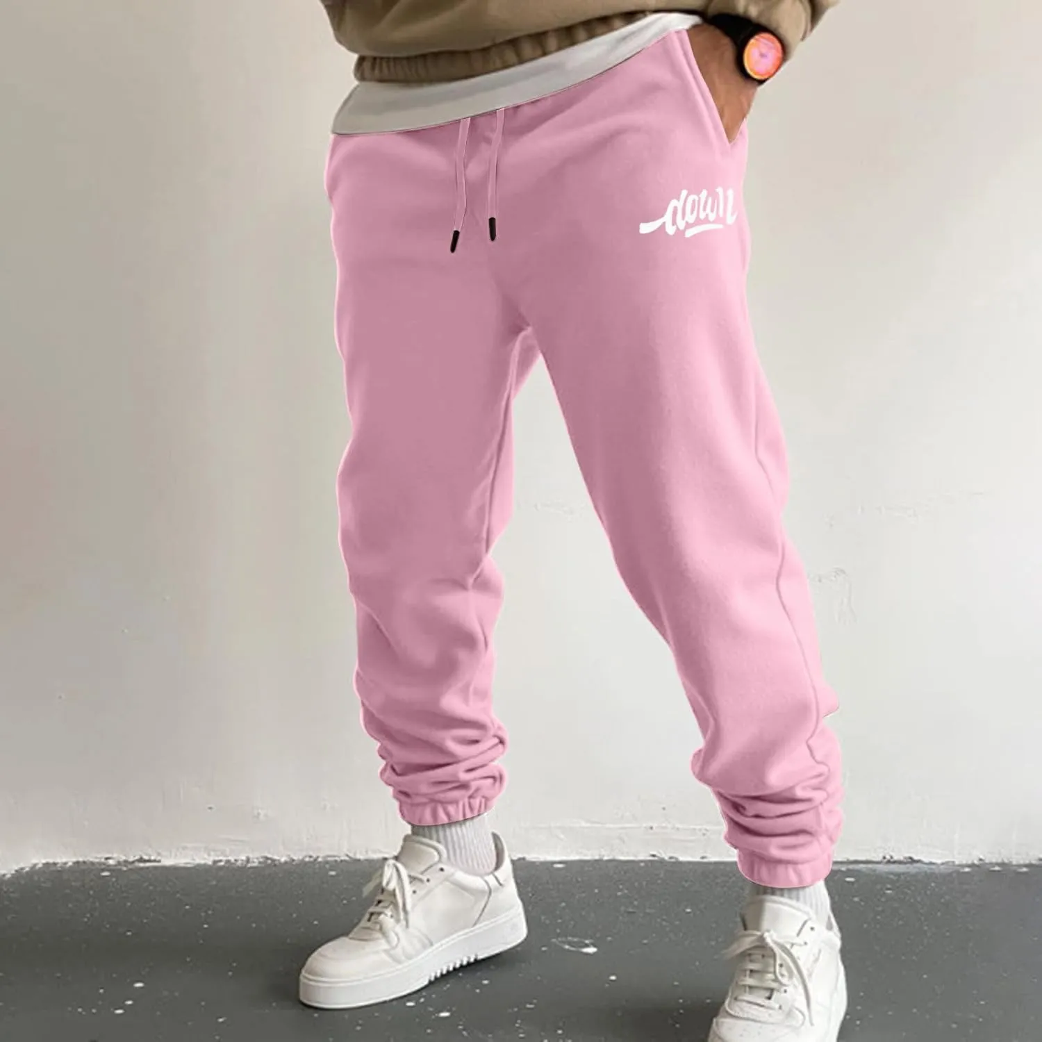 Mens Autumn and Winter High Street Fashion Leisure Loose Sports Running Solid Color Lace Up Pants Sweater Sport