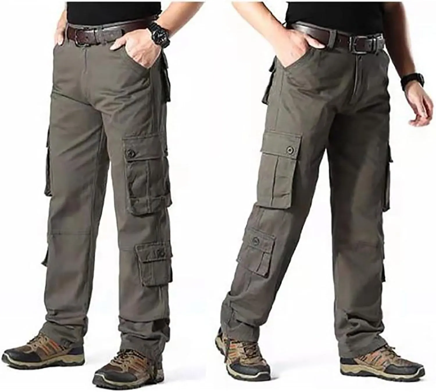 Men's Cargo Jogger Pants Pants Men's Elastic Multi Pocket Pants Outdoor Straight Tube Workwear Sherpa Lined
