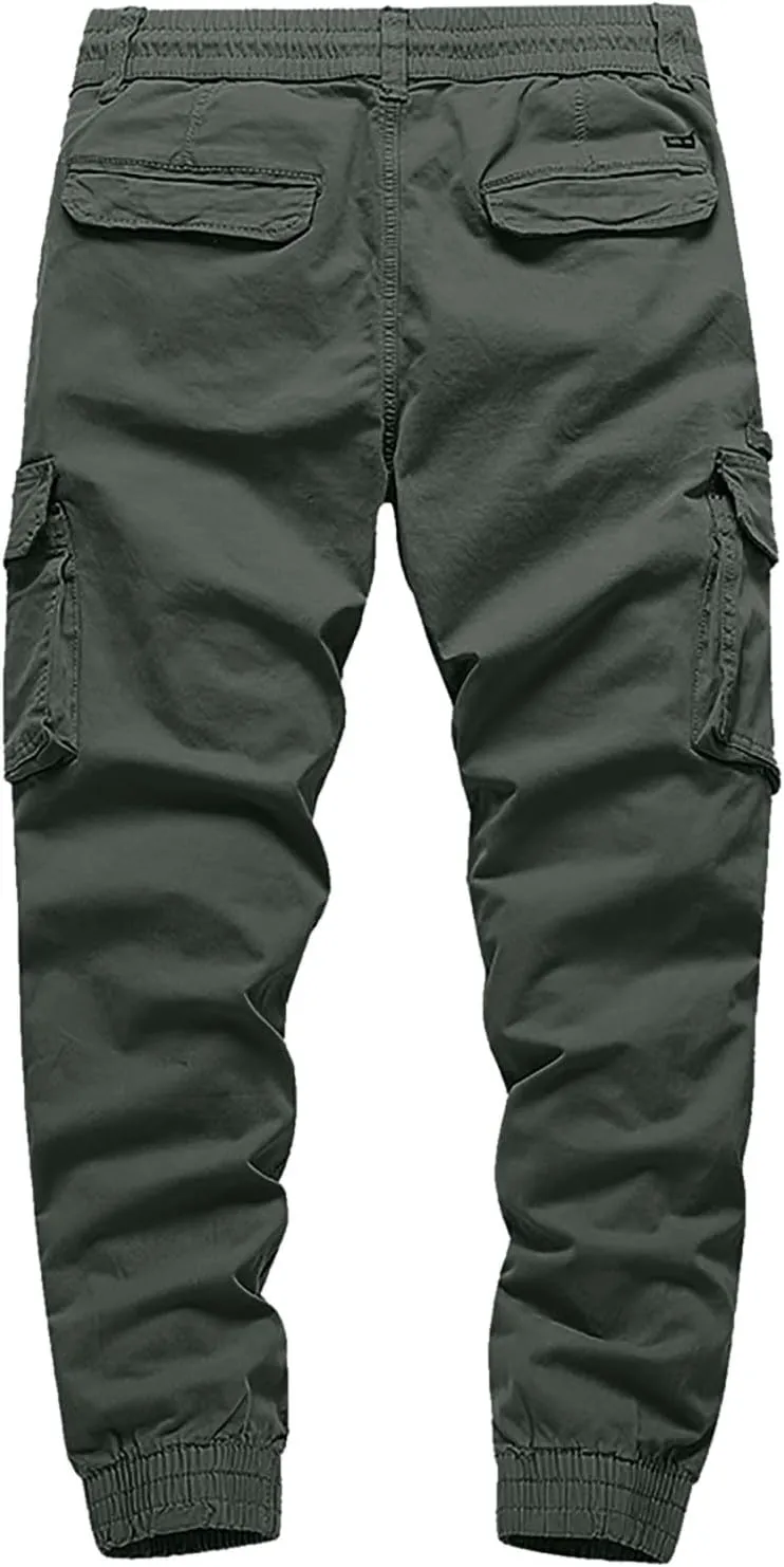 Men's Cargo Pants Big and Tall Elastic Waist Drawstring Workwear Lightweight Solid Color Casual Sweatpants with Pockets