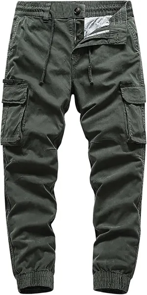 Men's Cargo Pants Big and Tall Elastic Waist Drawstring Workwear Lightweight Solid Color Casual Sweatpants with Pockets