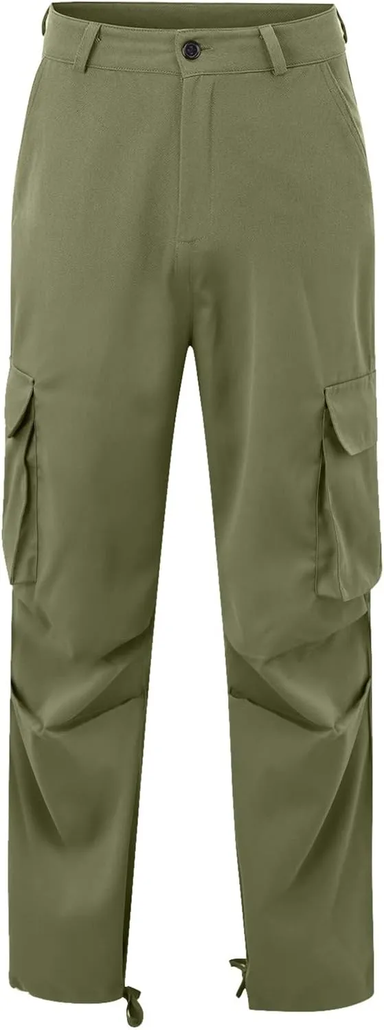 Mens Cargo Pants Big and Tall Loose Fit Stretch Waist Cargo Sweatpants Casual Solid Pleated Straight Athletic Hiking Pants