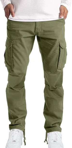 Mens Cargo Pants Big and Tall Loose Fit Stretch Waist Cargo Sweatpants Casual Solid Pleated Straight Athletic Hiking Pants