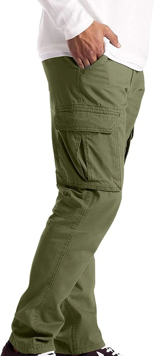 Mens Cargo Pants Big and Tall Loose Fit Stretch Waist Cargo Sweatpants Casual Solid Pleated Straight Athletic Hiking Pants