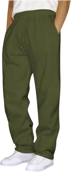 Mens Casual Baggy Sweatpants Elastic Drawstring Waist Loose Workout Pant Jogger Outdoor Hiking Pants with Pockets
