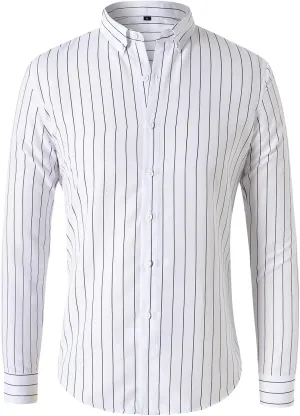 Mens Casual Business Vertical Striped Long Sleeve Button Down Dress Shirts for Casual Vertical Striped Shirt