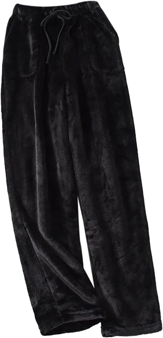 Men's Casual Fleece Pants Relaxed Fit Stretch Waist Thickened Lounge Pants Plus Size Straight Leg Comfy Baggy Trousers