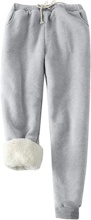 Mens Casual Fleece Pants Relaxed Fit Stretch Waist Warm Sweatpants Plus Size Soft Comfy Winter Lounge Pants with Pockets