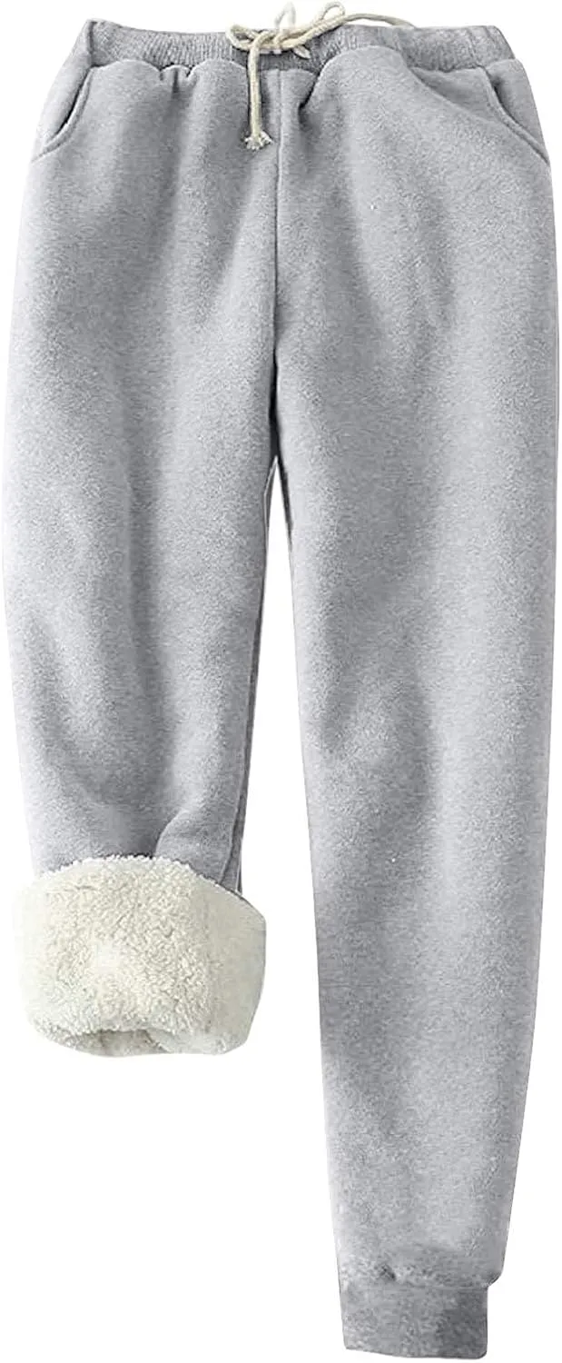Mens Casual Fleece Pants Relaxed Fit Stretch Waist Warm Sweatpants Plus Size Soft Comfy Winter Lounge Pants with Pockets