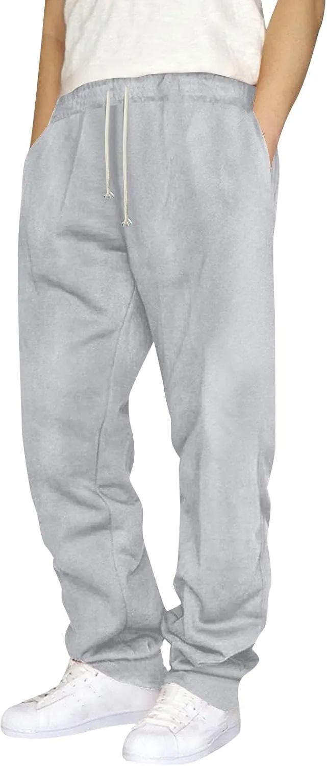 Mens Casual Fleece Pants Relaxed Fit Stretch Waist Warm Sweatpants Plus Size Soft Comfy Winter Lounge Pants with Pockets