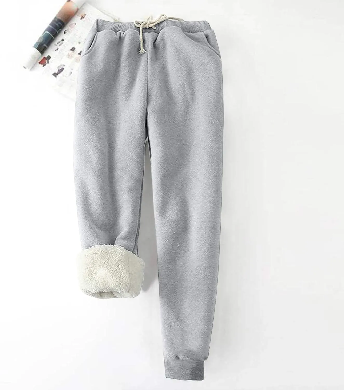 Mens Casual Fleece Pants Relaxed Fit Stretch Waist Warm Sweatpants Plus Size Soft Comfy Winter Lounge Pants with Pockets