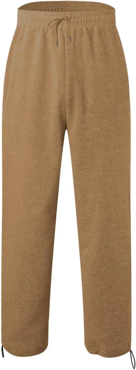 Men's Casual Pants Mens Athleisure and Fleece Bunched Feet Multi Pocket Cargo Pants Open Bottom Athletic Pants Black