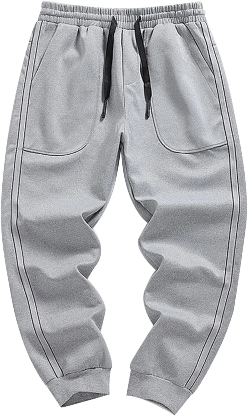 Mens Casual Pants Relaxed Fit Elastic Waist Plus Size Tapered Trousers Lightweight Drawstring Comfy Slacks with Zipper Pocket