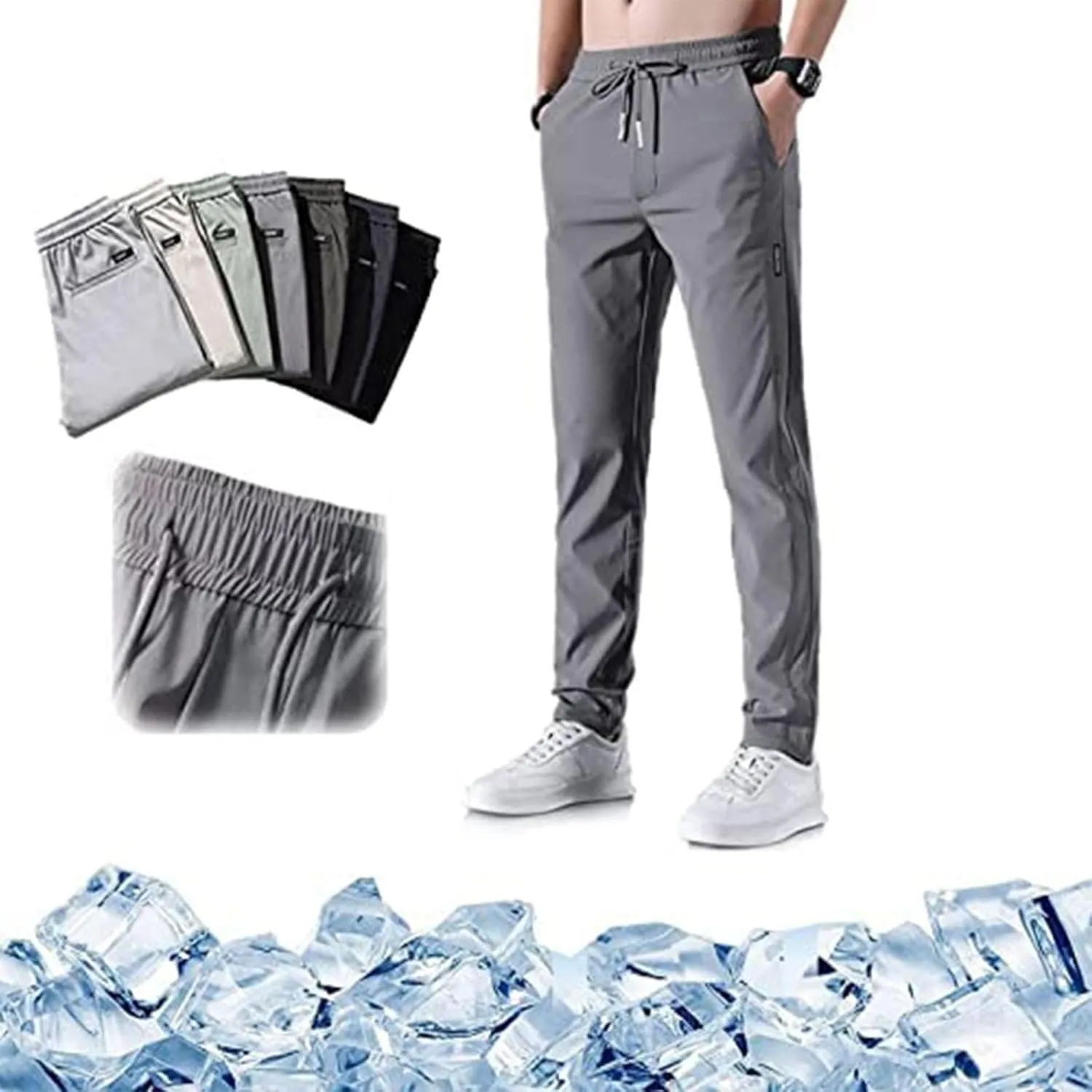 Mens Causal Pants Slim Fit Elastic Waist Drawstring Trousers Lightweight Quick Dry Atheltic Chino Pants Running Hiking Pants
