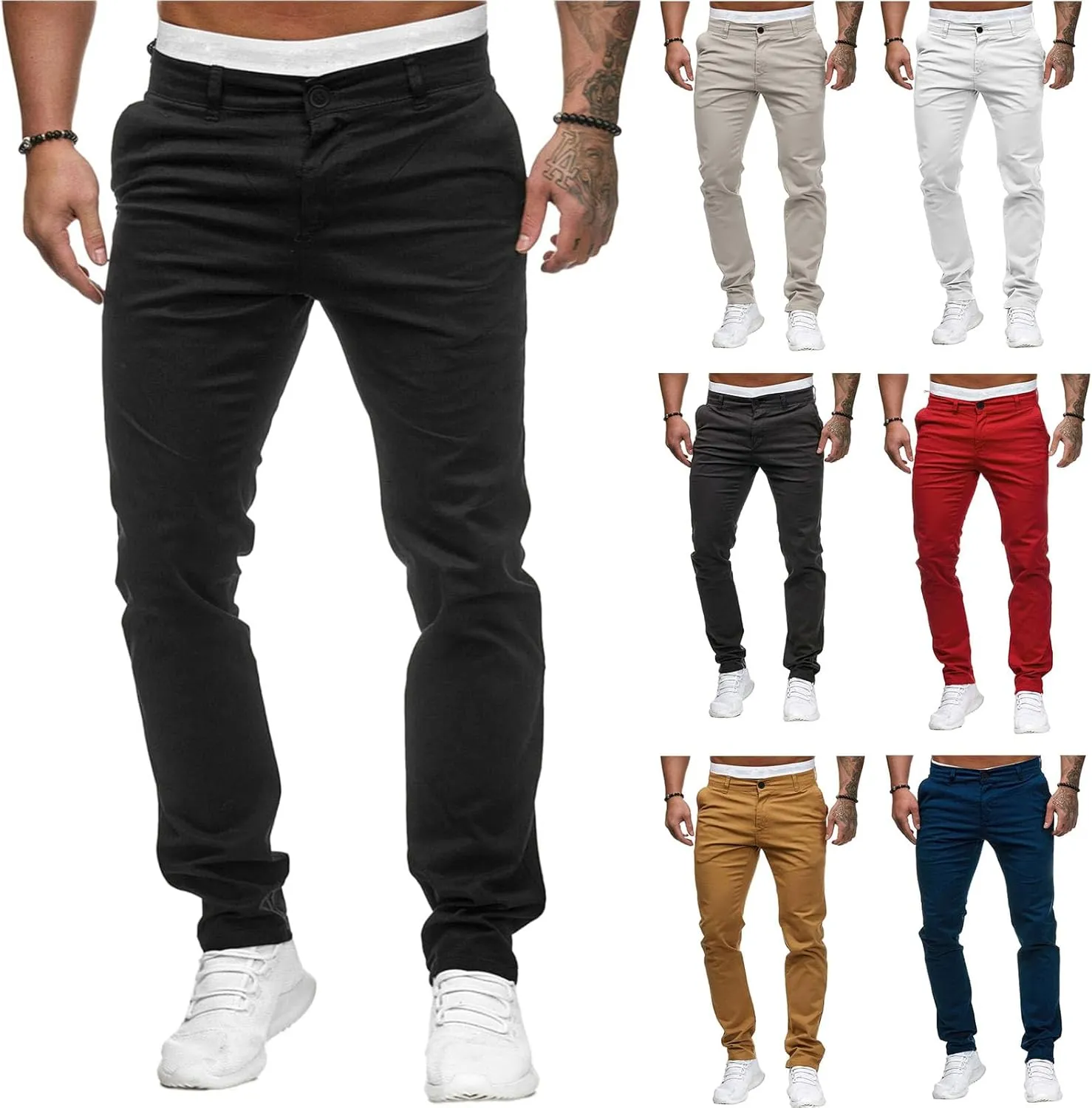 Mens Chinos Pants Flat Front Skinny Dress Pants Jogging Workout Pants for Men Running Sweatpants Hiking Pants