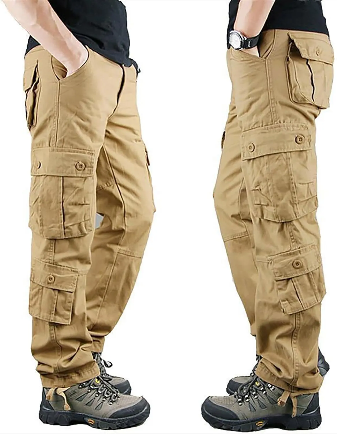 Mens Cotton Athletic Pants Multi Pocket Cargo Pants Men's Casual Pants Outdoor Wear Plus Size Running Jogging Pants