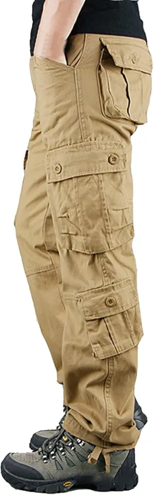 Mens Cotton Athletic Pants Multi Pocket Cargo Pants Men's Casual Pants Outdoor Wear Plus Size Running Jogging Pants