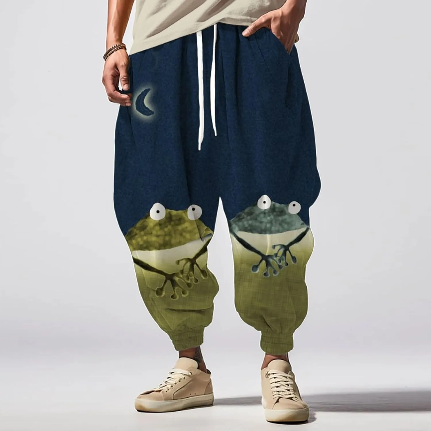 Men's Cotton Harem Yoga Baggy Pants Feel Casual Sweatpants Fashion Solid Color Oversized Tapered Pants Baggy Linen