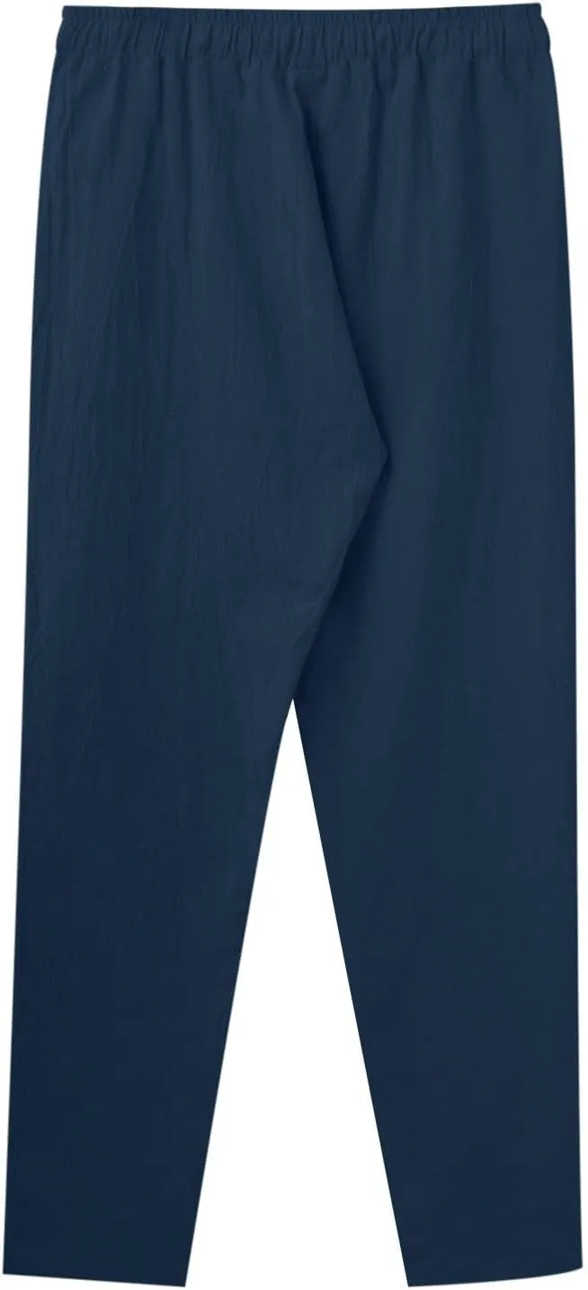 Mens Cotton Joggers Elastic Waist Loose Fit Lightweight Hiking Pants Casual Solid Plus Size Straight Leg Athletic Sweatpants