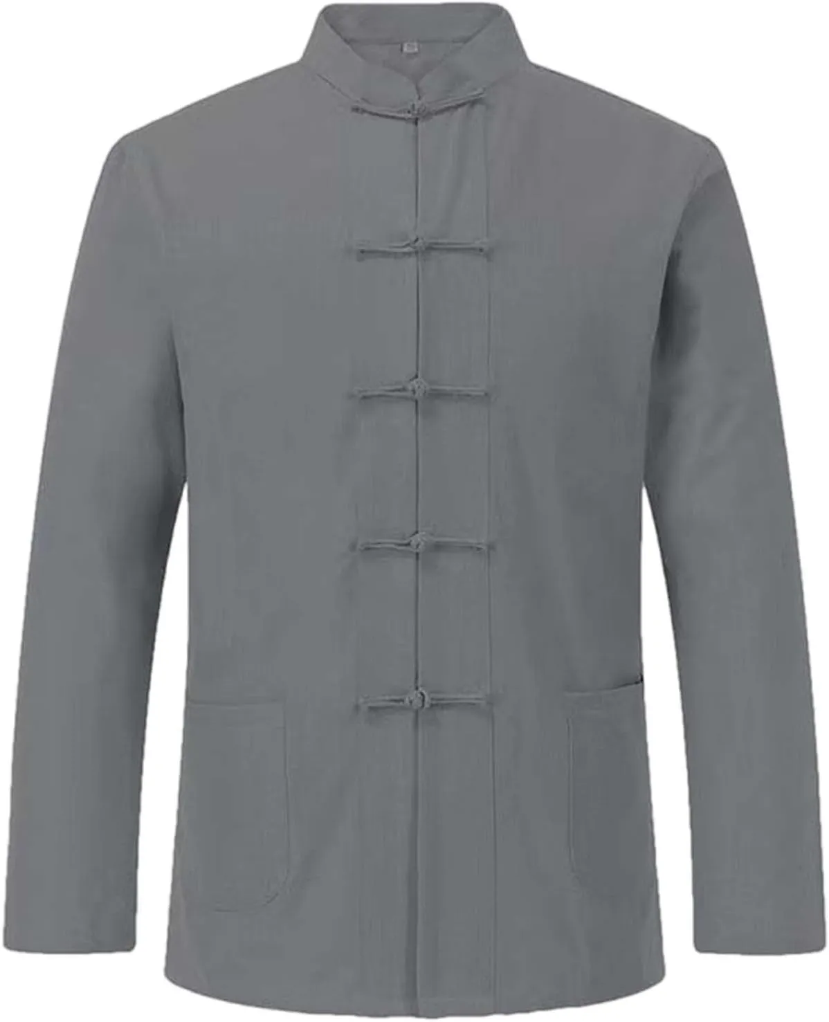 Men's Cotton Linen Kung Fu Shirts Long Sleeve Mandarin Collar Frog-Button Tang Suit Chinese Traditional Tops for Men