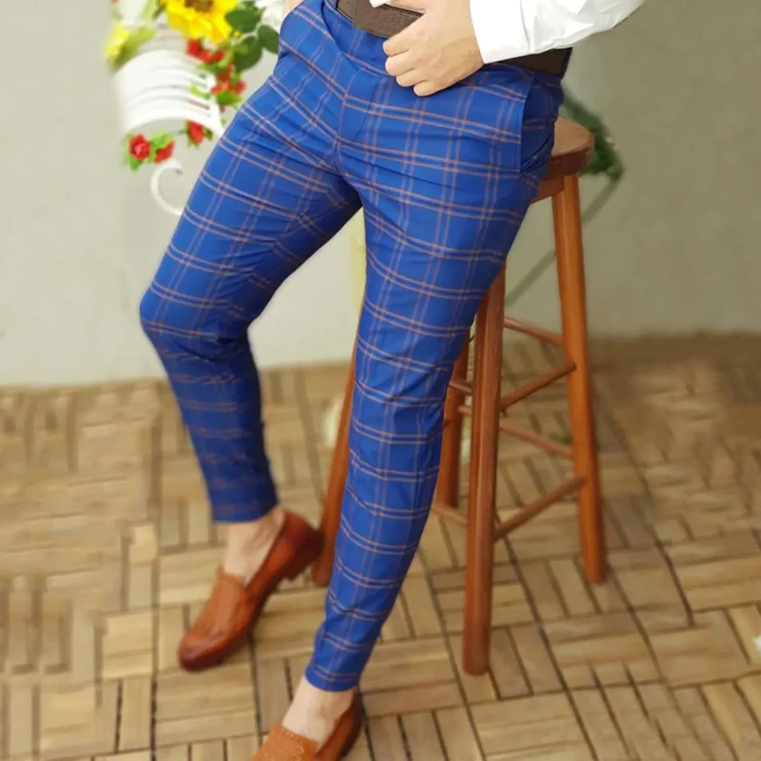 Mens Dress Pants, Mens Plaid Stretch Dress Pants Slim Fit Skinny Chino Pants Tapered Business Casual Pencil Pants