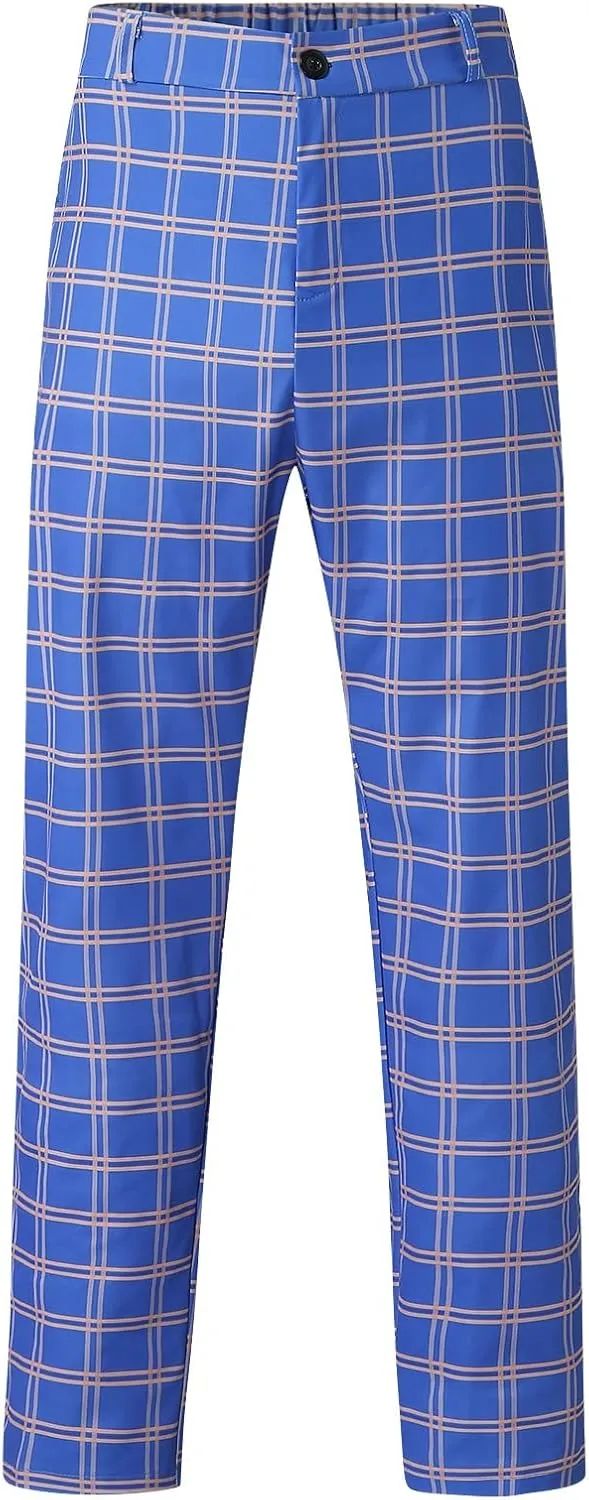 Mens Dress Pants, Mens Plaid Stretch Dress Pants Slim Fit Skinny Chino Pants Tapered Business Casual Pencil Pants